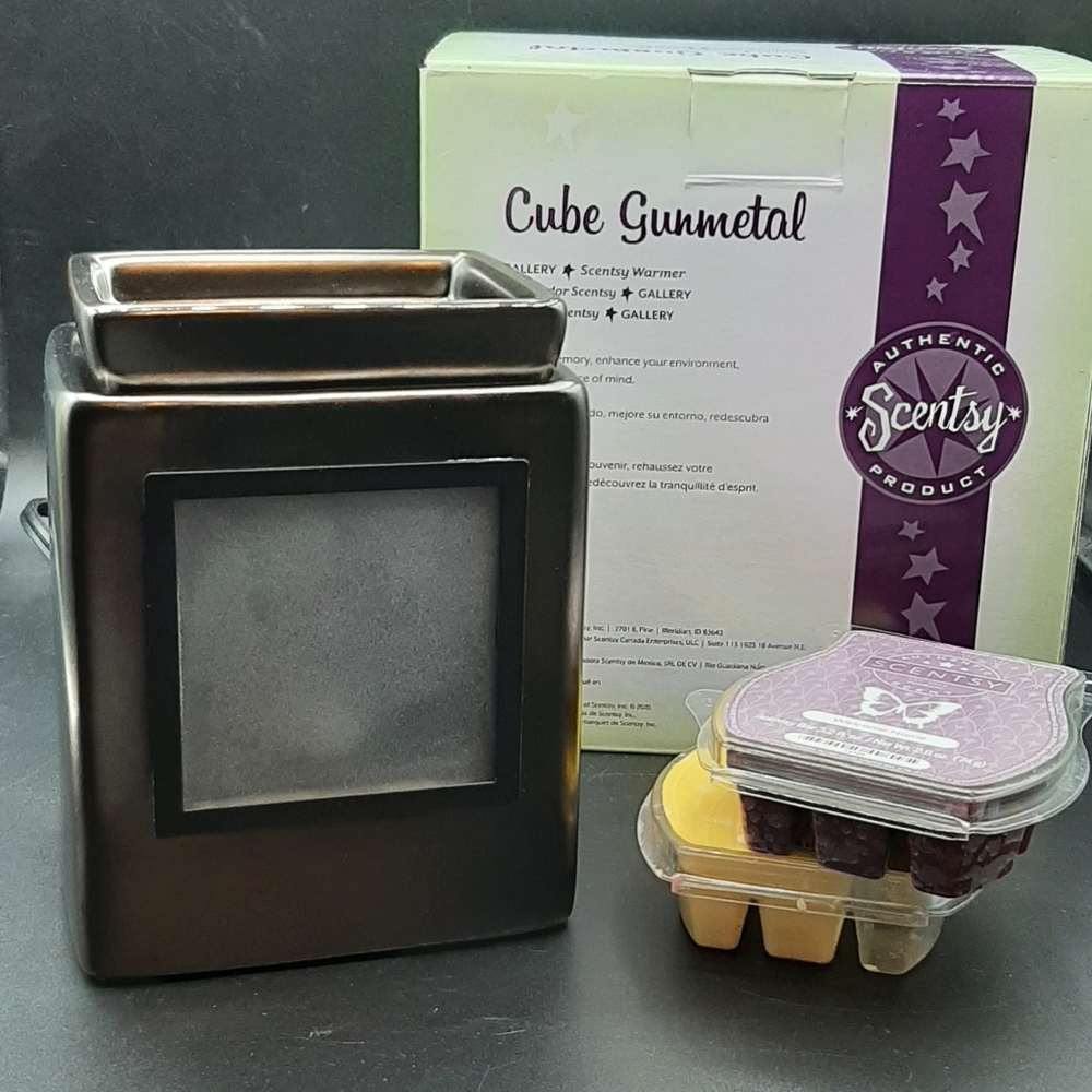 Scentsy Cube Gunmetal Wax Warmer New in Box Gray Black Color Welcome Home Wax